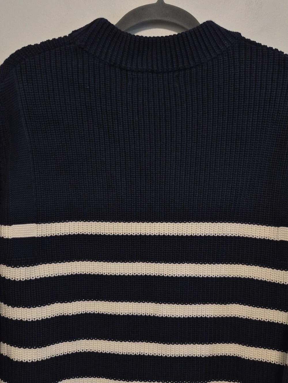 Banana Republic Fisherman Sweater Navy Striped Organic Cotton Men's Sz Small EUC